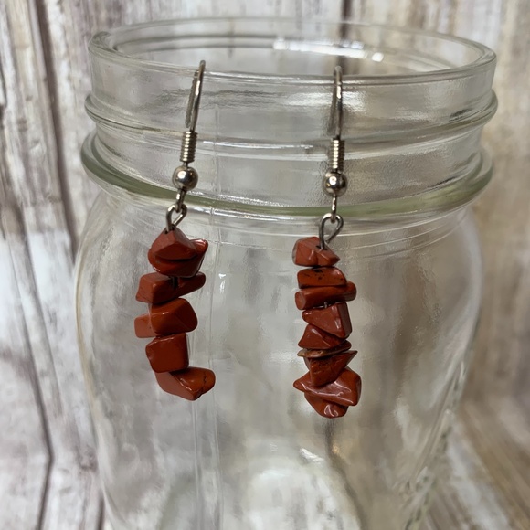 Brown stone bead hanging Earrings - 2 in - Picture 1 of 3